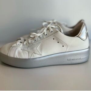 Golden Goose Purrstsr White and Silver Sneakers